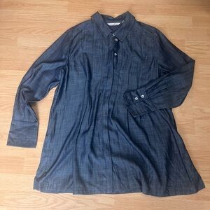 Soft Surroundings Revelle pin tuck dark blue tunic button front large blouse